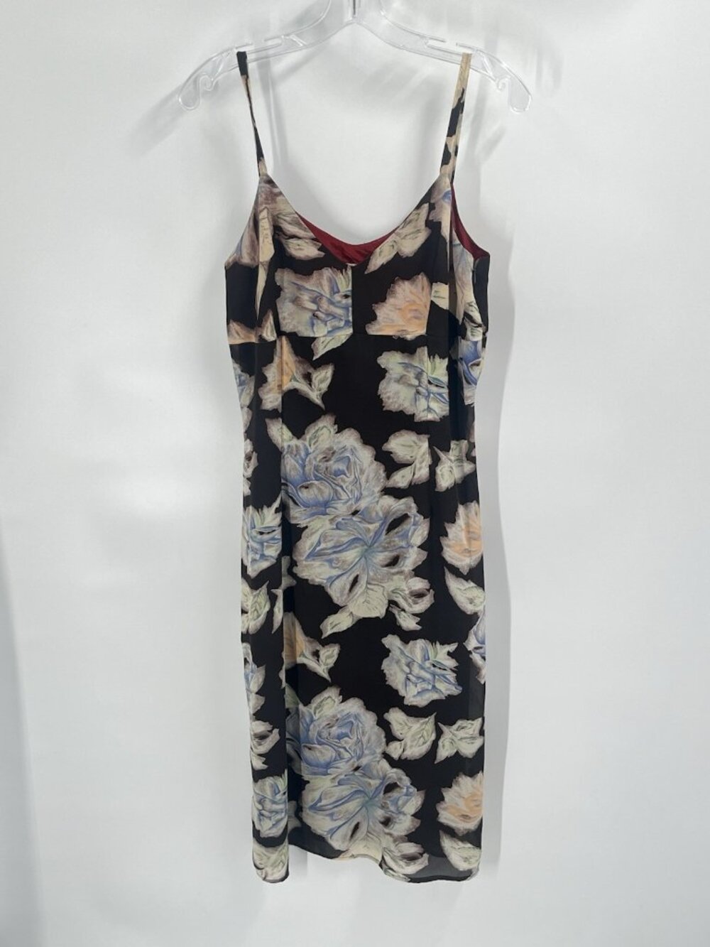 Patricia Jones Brown Floral Slip Dress Sz 8 Midi 90s Style Spaghetti Strap